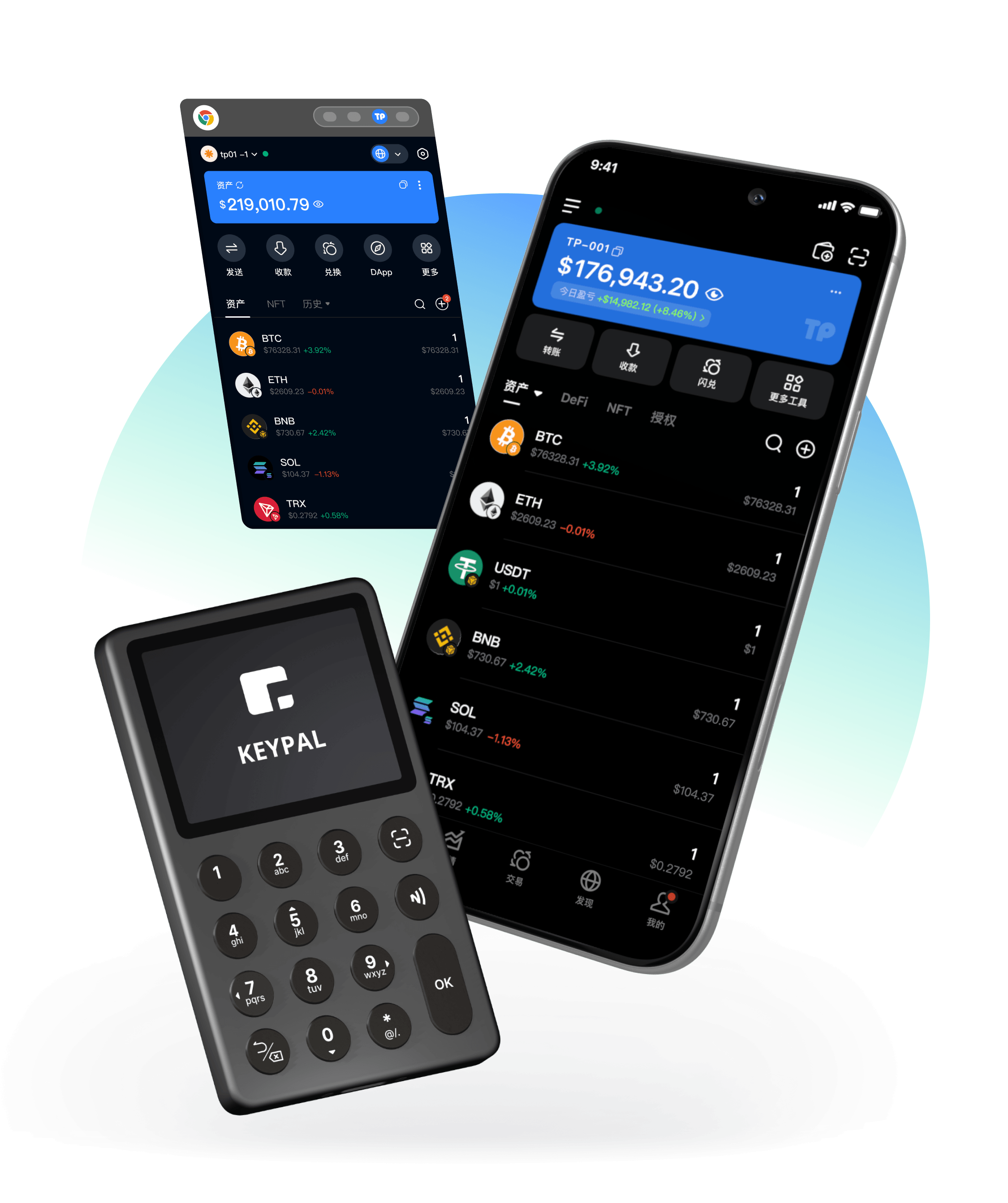 TokenPocket 多鏈錢包應用介面示意
